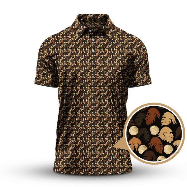 Maxcorners  Sasquatch Pattern Golf Shirt, Bigfoot Golf Shirt For Golfer, Crazy Golf Shirt For Men