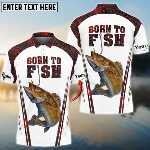 Maxcorners "Born To Fish" Walleye Fishing Red Camo Custom Name Shirt