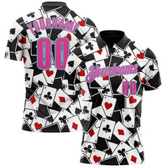 Maxcorners Custom Black Pink-Light Blue 3D Gambling Poker Performance Polo Shirt LM1009