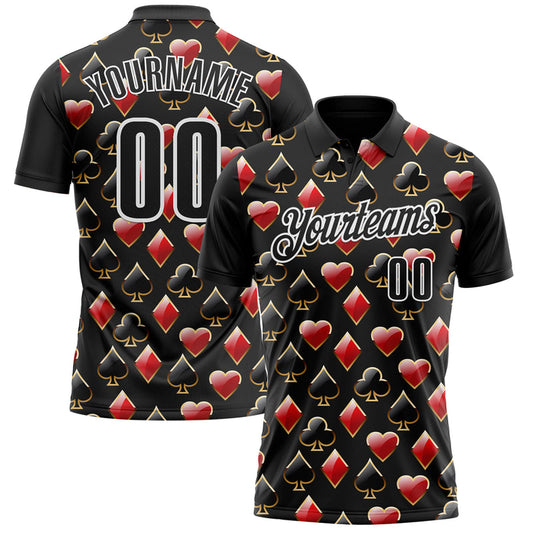 Maxcorners Custom Black White 3D Gambling Poker Performance Polo Shirt LM1009