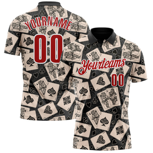 Maxcorners Custom Black Red-White 3D Gambling Poker Performance Polo Shirt LM1009