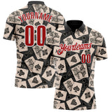 Maxcorners Custom Black Red-White 3D Gambling Poker Performance Polo Shirt LM1009