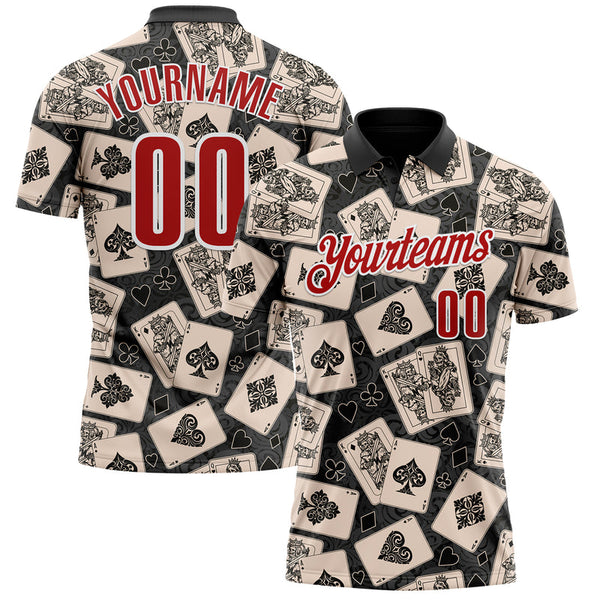 Maxcorners Custom Black Red-White 3D Gambling Poker Performance Polo Shirt LM1009