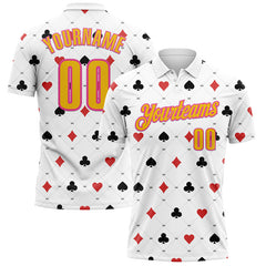 Maxcorners Custom White Yellow-Pink 3D Gambling Poker Performance Polo Shirt LM1009