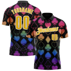 Maxcorners Custom Black Yellow-White 3D Gambling Poker Performance Polo Shirt LM1009