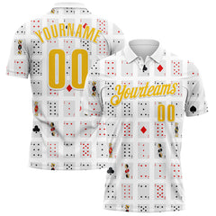 Maxcorners Custom White Yellow 3D Gambling Poker Performance Polo Shirt
 LM1009