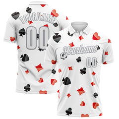 Maxcorners Custom White Gray 3D Gambling Poker Performance Polo Shirt LM1009