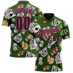 Maxcorners Custom Green Black-Pink 3D Gambling Poker And Dice Performance Polo Shirt LM1009