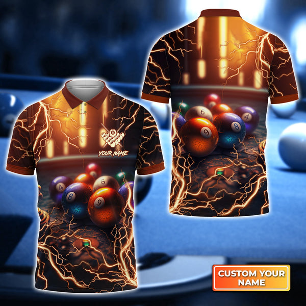 Maxcorners Billiard Pool Thunder Personalized Name 3D Polo Shirt Gift For Billiard Player