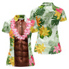 Maxcorners Tan Skin Tropical Muscle Chest Hawaiian Golf Polo Shirt, Women's Golf Tops, Performance Golf Shirt LM1507