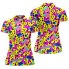 Maxcorners Retro 80s Neon Geometric Shapes Yellow Golf Shirt, Ladies Golf Tops, Golf Polo For Women, Women’s Golf Apparel LM1507