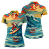 Maxcorners Tropical Surfing Santa Sunset Christmas Golf Shirt, Women's Golf Tops, Hawaiian Golf Shirt LM1507