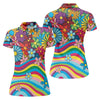 Maxcorners Retro Rainbow Floral Hippie Hawaiian Golf Shirt, Golf Shirts For Women, Women’s Golf Apparel LM1507