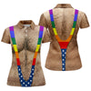 Maxcorners Funny Hairy Chest Rainbow Suspenders Golf Polo, Golf Shirts For Women, Women's Golf Apparel LM1507