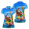 Maxcorners Santa And Reindeer Beach Surfing Christmas Golf Shirt, Women's Golf Tops, Hawaiian Golf Shirt LM1507