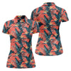 Maxcorners Tropical Palm Leaf And Rifle Pattern Coral Golf Polo, Women’s Golf Apparel, Performance Golf Shirt LM1507