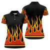 Maxcorners Black Orange Yellow Flame Sleeve Golf Shirt, Golf Polo For Women, Printed Golf Shirt LM1507
