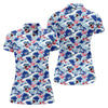 Maxcorners Funny Shark Japanese Wave Hawaiian Golf Shirt, Women's Golf Tops, Ladies Golf Shirts LM1507