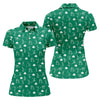 Maxcorners Stick Figure Golf Pose St Patrick's Day Shamrock Green Golf Shirt, Women's Golf Tops, Ladies Golf Polos