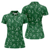 Maxcorners Stick Figure Golf Pose Shamrock Golf Shirt, St Patrick's Day Ladies Golf Polos, Golf Shirt For Women