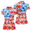 Maxcorners Patriotic Floral Golf Shirt, Red White Blue Blossom Pattern, Golf Shirt For Women LM1507