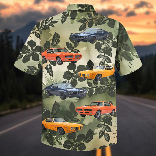 Maxcorners Personalized Classic Pontiac GTO Car Tropical Leaf Olive Green Hawaiian Shirt