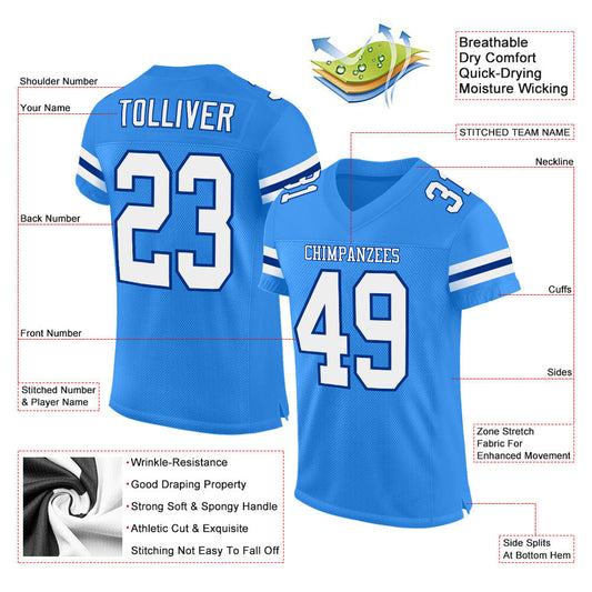 Maxcorners Custom Powder Blue White-Royal Mesh Authentic Football Jersey LM2605
