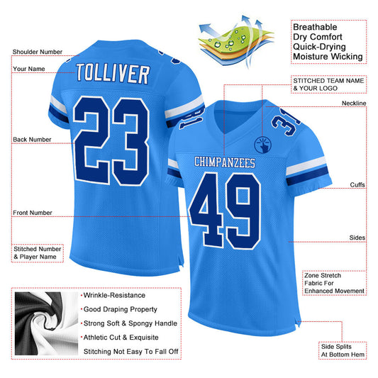 Maxcorners Custom Powder Blue Royal-White Mesh Authentic Football Jersey LM2605