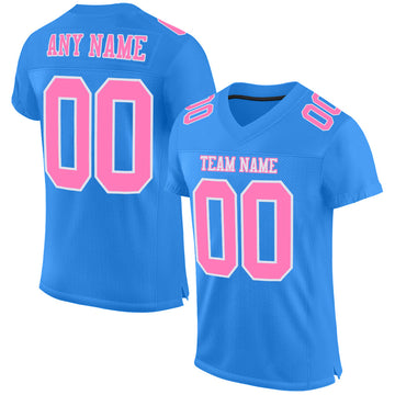 Maxcorners Custom Powder Blue Pink-White Mesh Authentic Football Jersey LM2605