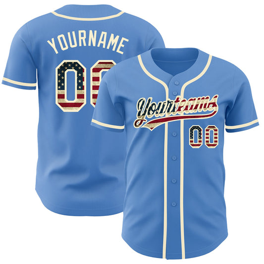 Maxcorners Custom Steel Gray Vintage USA Flag-Cream Premium Baseball Jersey LM0210