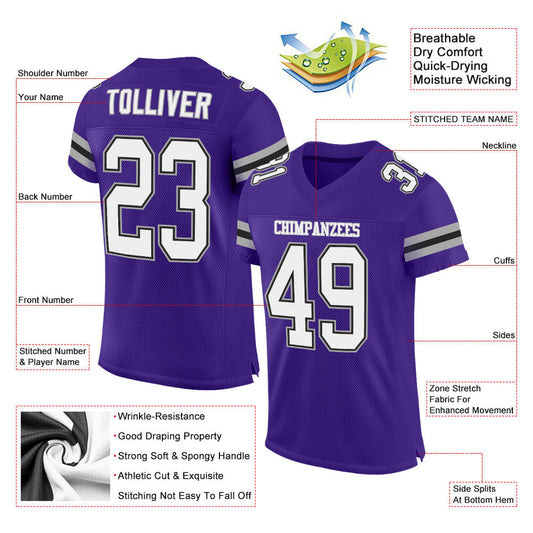 Maxcorners Custom Purple White-Gray Mesh Authentic Football Jersey LM2605