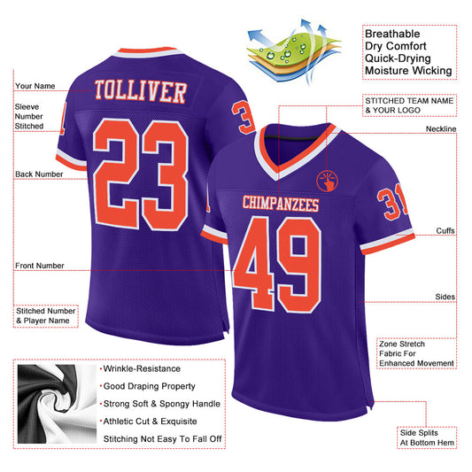 Maxcorners Custom Purple Orange-White Mesh Authentic Throwback Football Jersey LM2605