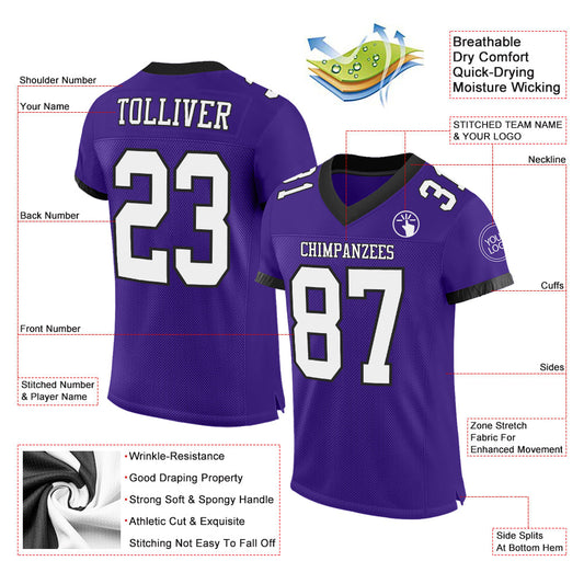 Maxcorners Custom Purple White-Black Mesh Authentic Football Jersey LM2605