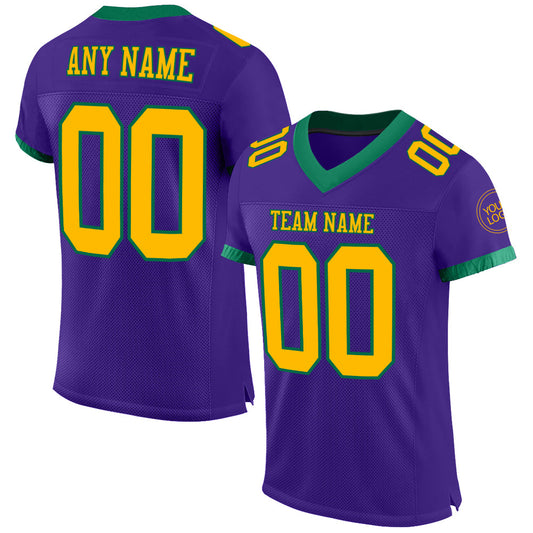 Maxcorners Custom Purple Gold-Kelly Green Mesh Authentic Football Jersey LM2605