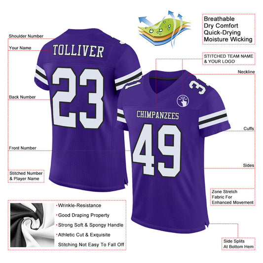 Maxcorners Custom Purple White-Black Mesh Authentic Classic Football Jersey LM2605