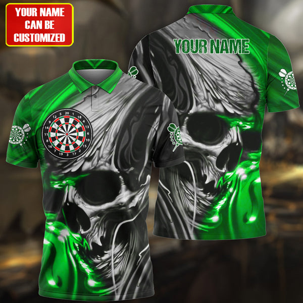 Maxcorners Personalized Name Multi Color Skull Darts Abstract All Over Printed Polo Shirt