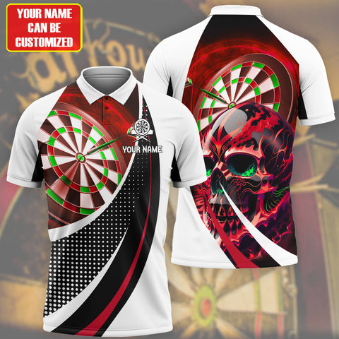 MaxCorners Darts Red Skull Customized Name 3D Polo Shirt For Men