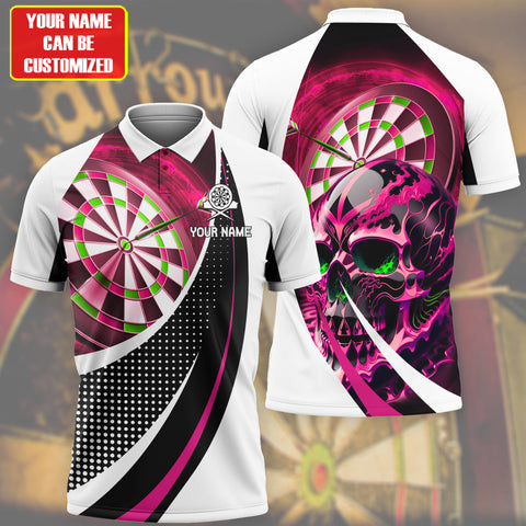 MaxCorners Darts  Pink Skull Customized Name 3D Polo Shirt For Men