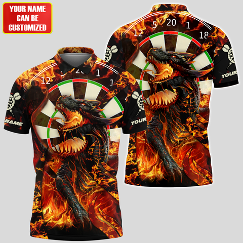 MaxCorners Darts Dragon Fire Customized Name 3D Polo Shirt For Men