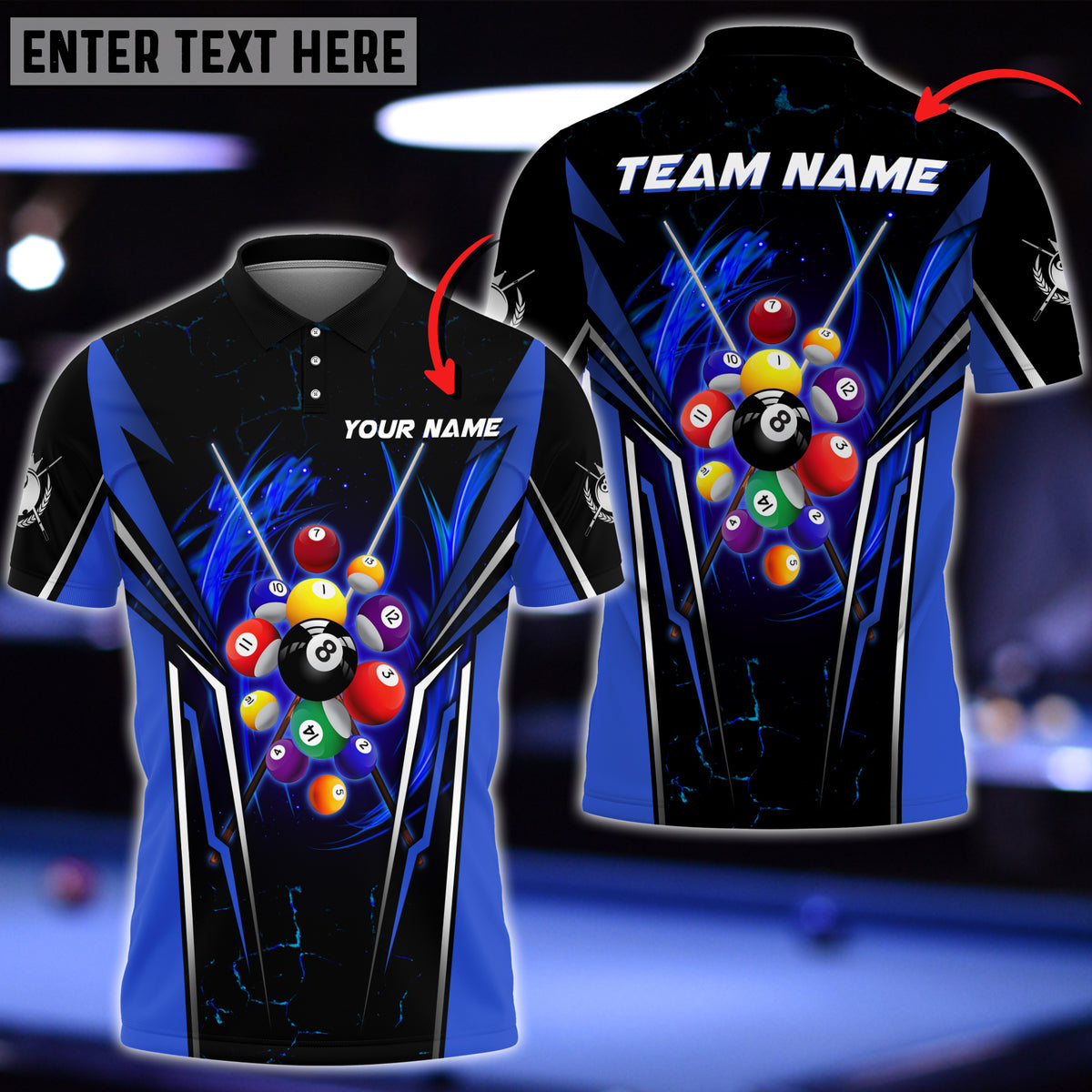 Maxcorners Billiards 8 Ball Personalized 3D Shirt (Multi Color Options)