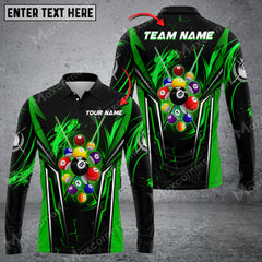 Maxcorners Billiards 8 Ball Texture Multicolor Option Customized Name Long Sleeve Polo Shirt