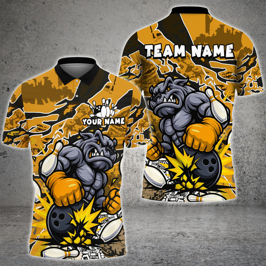 Maxcorners Boxing Bulldog Bowling Explosion Cartoon Style Multicolor Options Personalized Name, Team Name 3D Shirt (4 Colors)