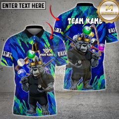Maxcorners Billiard Bear King Pool Balls Pattern Shirt Multi Options Personalized Name, Team Name 3D Shirt