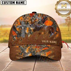Maxcorners Deer Hunting Camo Leather Cross Rustic Pattern Personalized Name 3D Cap (6 Colors)