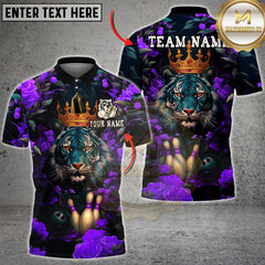 Maxcorners Bowling Tiger King Crown Red Roses Multioptions Personalized Name, Team Name Unisex 3D Shirt