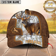 Maxcorners Deer Hunting Full Leather Arch Frame Pattern Personalized Name 3D Cap (6 Colors)