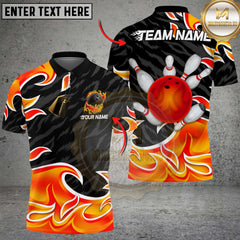 Maxcorners Flaming Bowling Strike Multicolor Customized Name, Team Name 3D Shirts