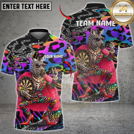 Maxcorners Funny Fashion Zebra Darts Rainbow Leopard Customized Name, Team Name 3D Shirt