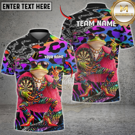 Maxcorners Funny Fashion Frog Dartboard Rainbow Leopard Customized Name, Team Name 3D Shirt