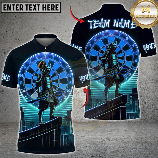 Maxcorners Darts Neon Samurai Dartboard Cityscape Multicolor Customized Name, Team Name 3D Shirts